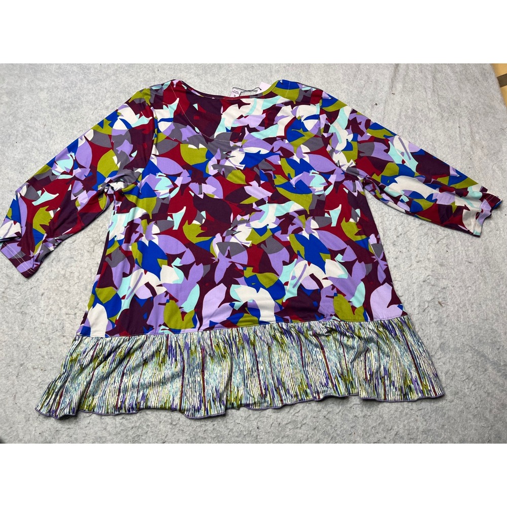 LOGO‎ Lori Goldstein Abstract Print Tunic Top 3/4 Sleeve Pleated Ruffle Hem XL - Picture 5 of 5